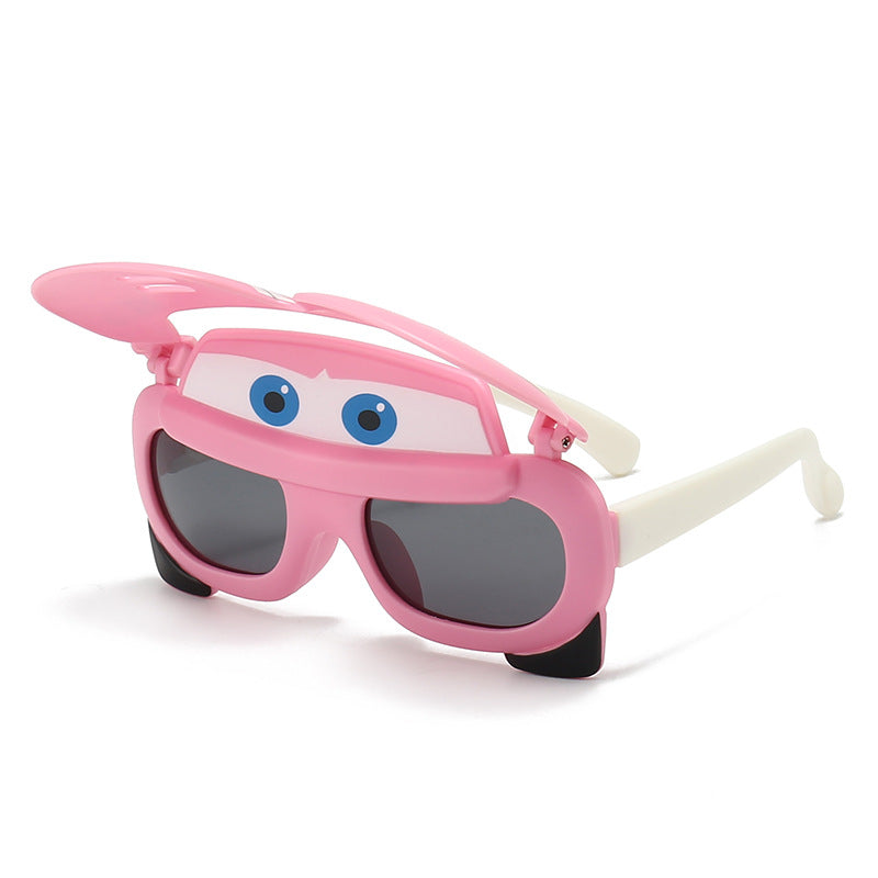 Children's Polarized Sunglasses Boys Flip Cartoon Car Sunglasses Fashion Baby Silicone Glasses Boys Sunglasses