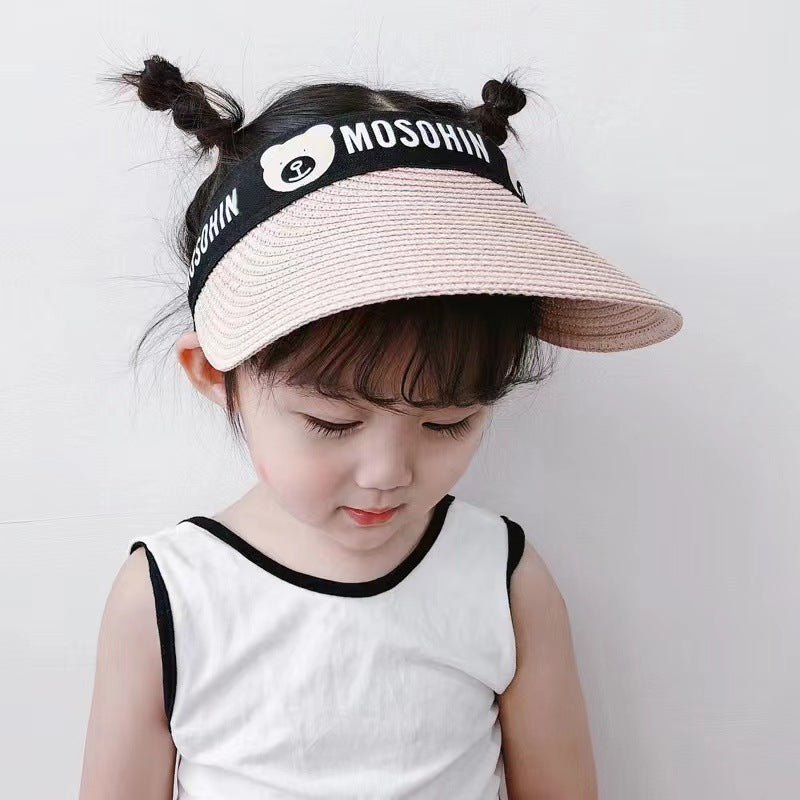 Children's Sunscreen Sun Hat Cartoon Bear Summer Boys And Girls Big Brim Empty Hat Rollable Sun Hat