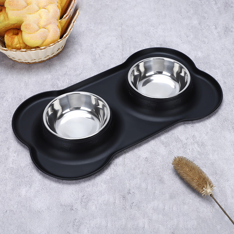 Silicone Pet Bowl Roll Border Spill Cat And Dog Pet Feeding Bowl Portable Foldable Silicone Dog Bowl Stainless Steel Double Bowl