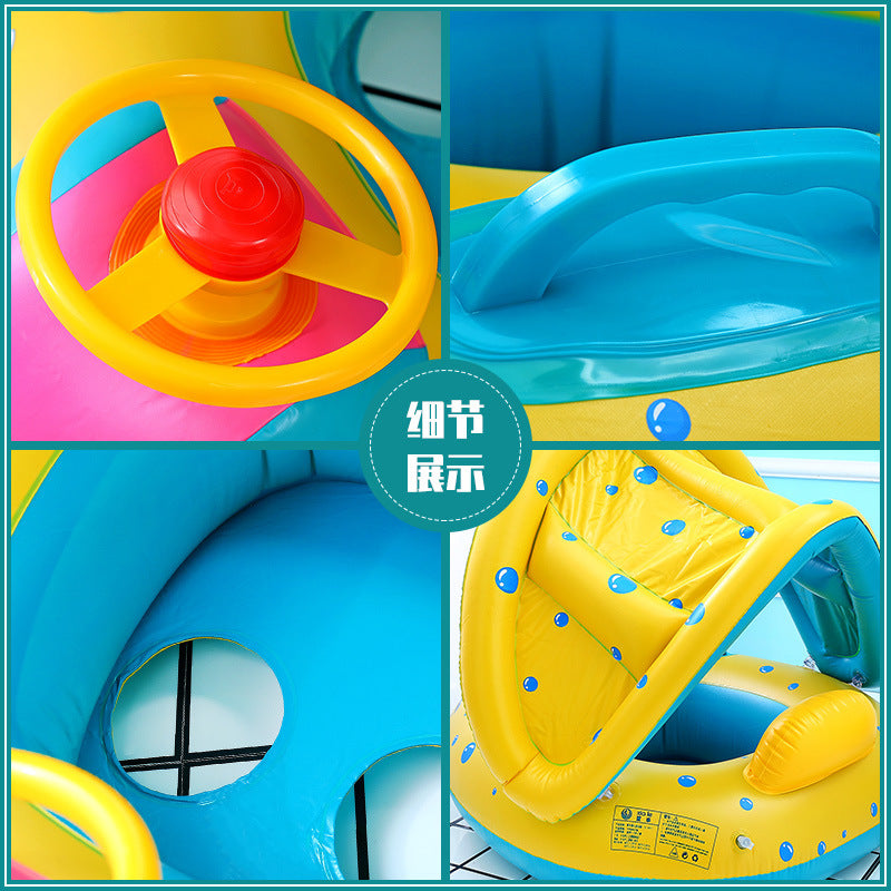 Baby Sunshade Swimming Ring With Steering Wheel Baby Seat Boat Horn Boat Home Children Swimming Ring Swimming Pool Toy