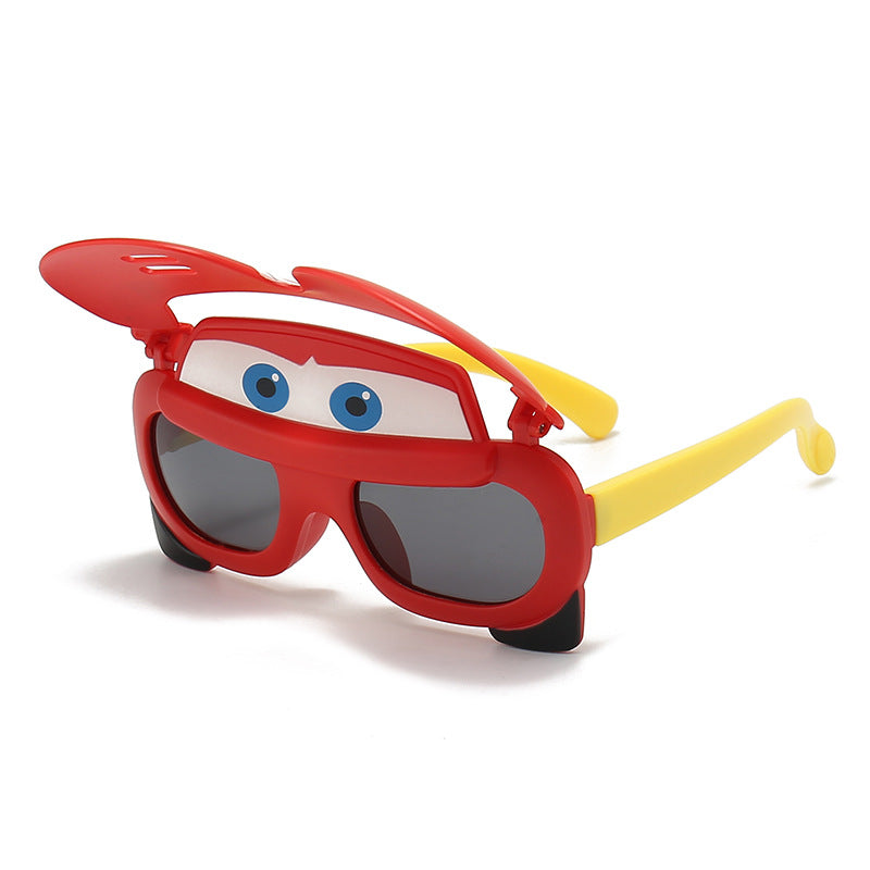 Children's Polarized Sunglasses Boys Flip Cartoon Car Sunglasses Fashion Baby Silicone Glasses Boys Sunglasses