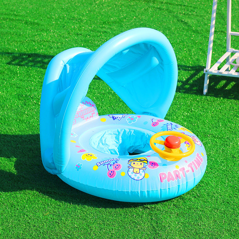 Baby Sunshade Swimming Ring With Steering Wheel Baby Seat Boat Horn Boat Home Children Swimming Ring Swimming Pool Toy