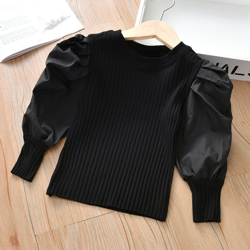 Girls' Puff Sleeve Pit Long Sleeve T-Shirt Outer Wear Baby Casual Top