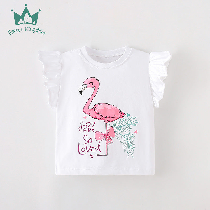 Short-sleeved Girls' T-shirt Summer Short-sleeved Shirt Baby Girls' Cute Cartoon T-shirt