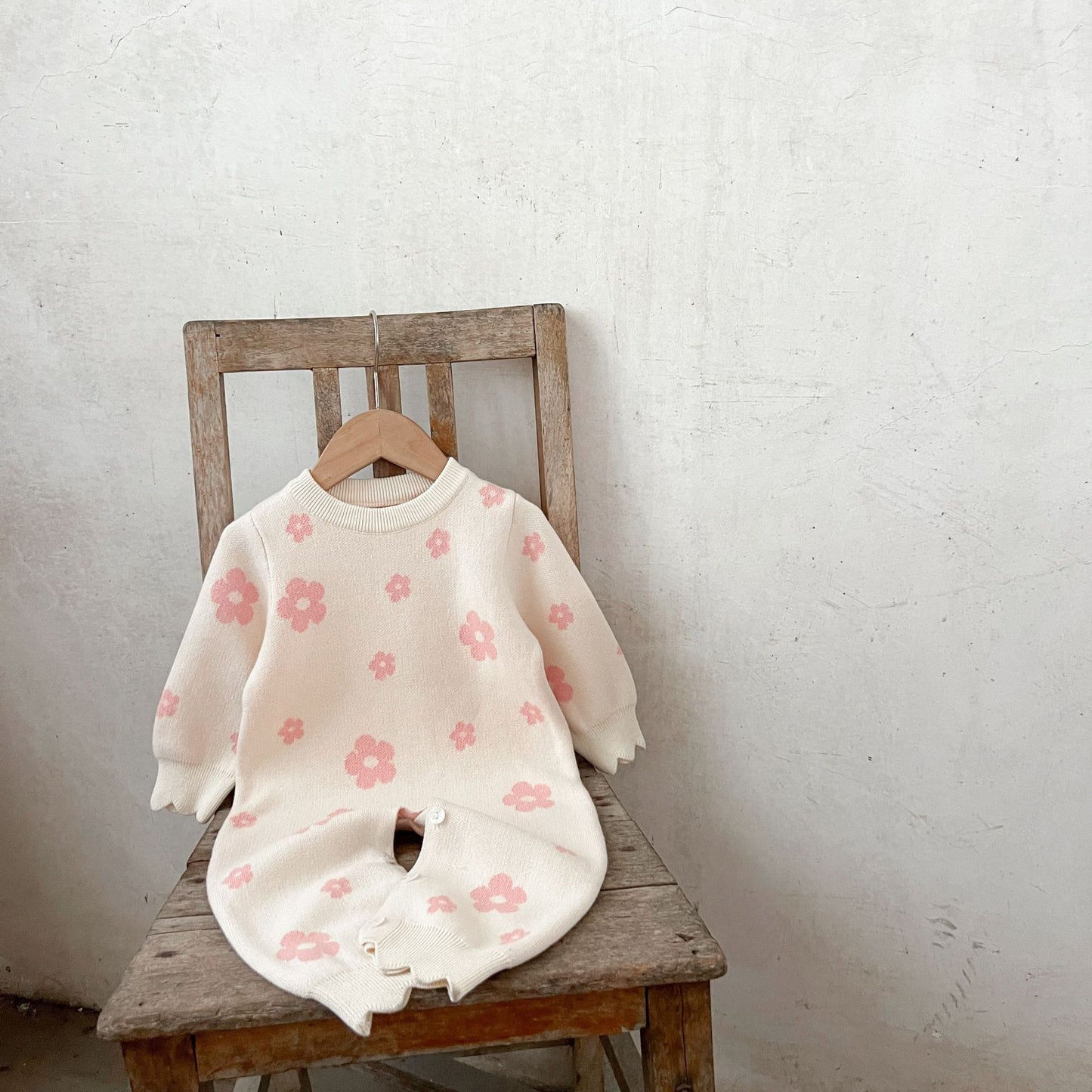 hand made Pure Cotton Flower Wool Jumpsuit Climbing Wear Baby Easy-to-Wear Jumpsuit Sweater