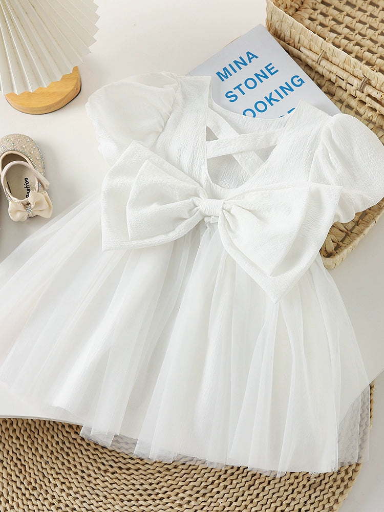 Girls Dress Princess Bow Short Sleeve Birthday Dress