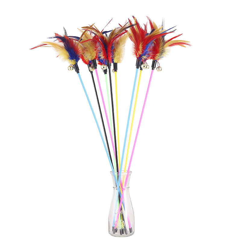 Cat Toy Long Rod Colorful Feather Bell Pet Supplies