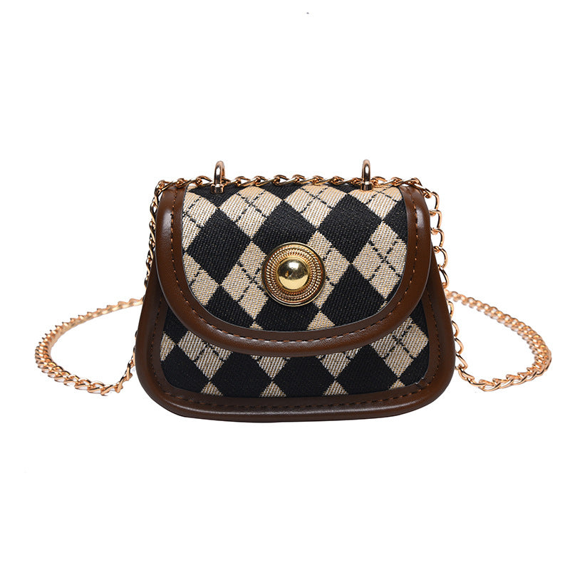 Plaid Girls' Shoulder Bag Retro Western Style Rhomboid Children's Bag Fashionable Mini Saddle Bag Coin Purse Bag