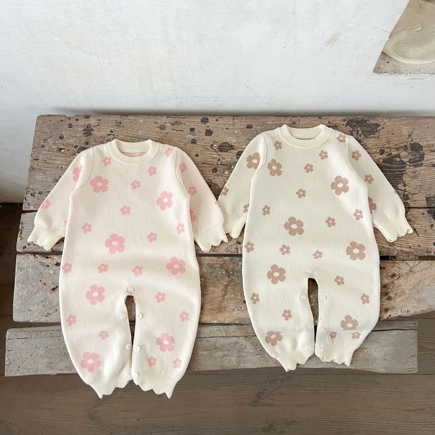 hand made Pure Cotton Flower Wool Jumpsuit Climbing Wear Baby Easy-to-Wear Jumpsuit Sweater