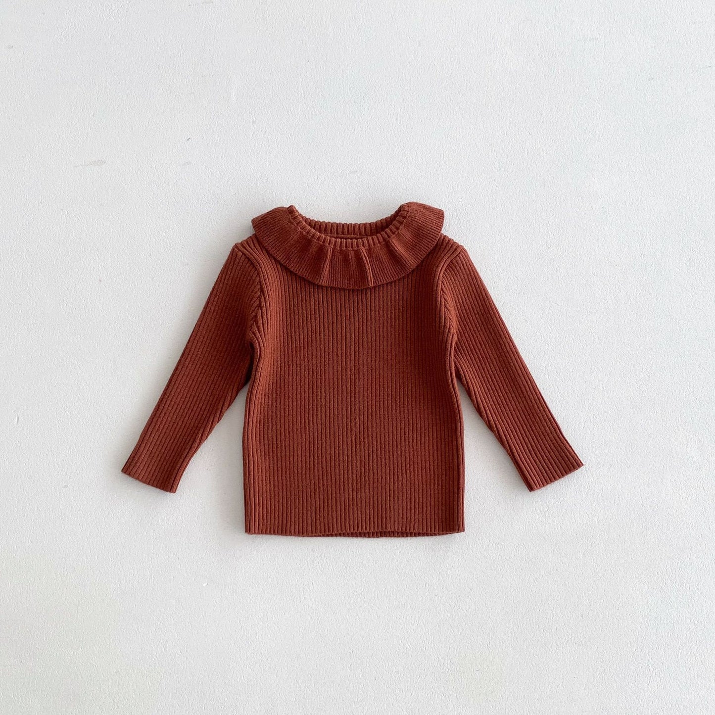 Sweater Outer Wear Lapel Top For Baby Girls Solid Color All-match Autumn And Winter Bottoming Pullover Sweater