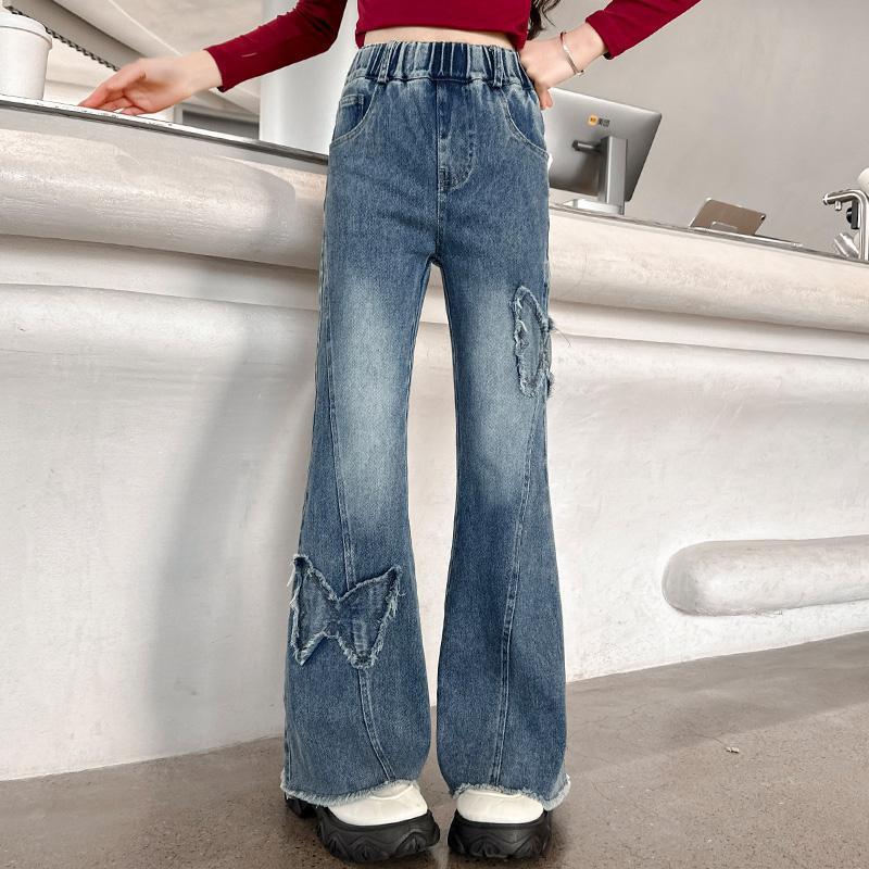 Girls Flared Pants Stretch Casual Denim Trousers