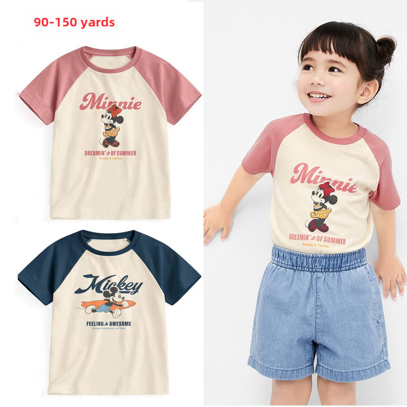 T-shirt Short Sleeve Cartoon Cotton T-shirt 1-8 Years Old Children's Round Neck Half Sleeve Bottoming Shirt