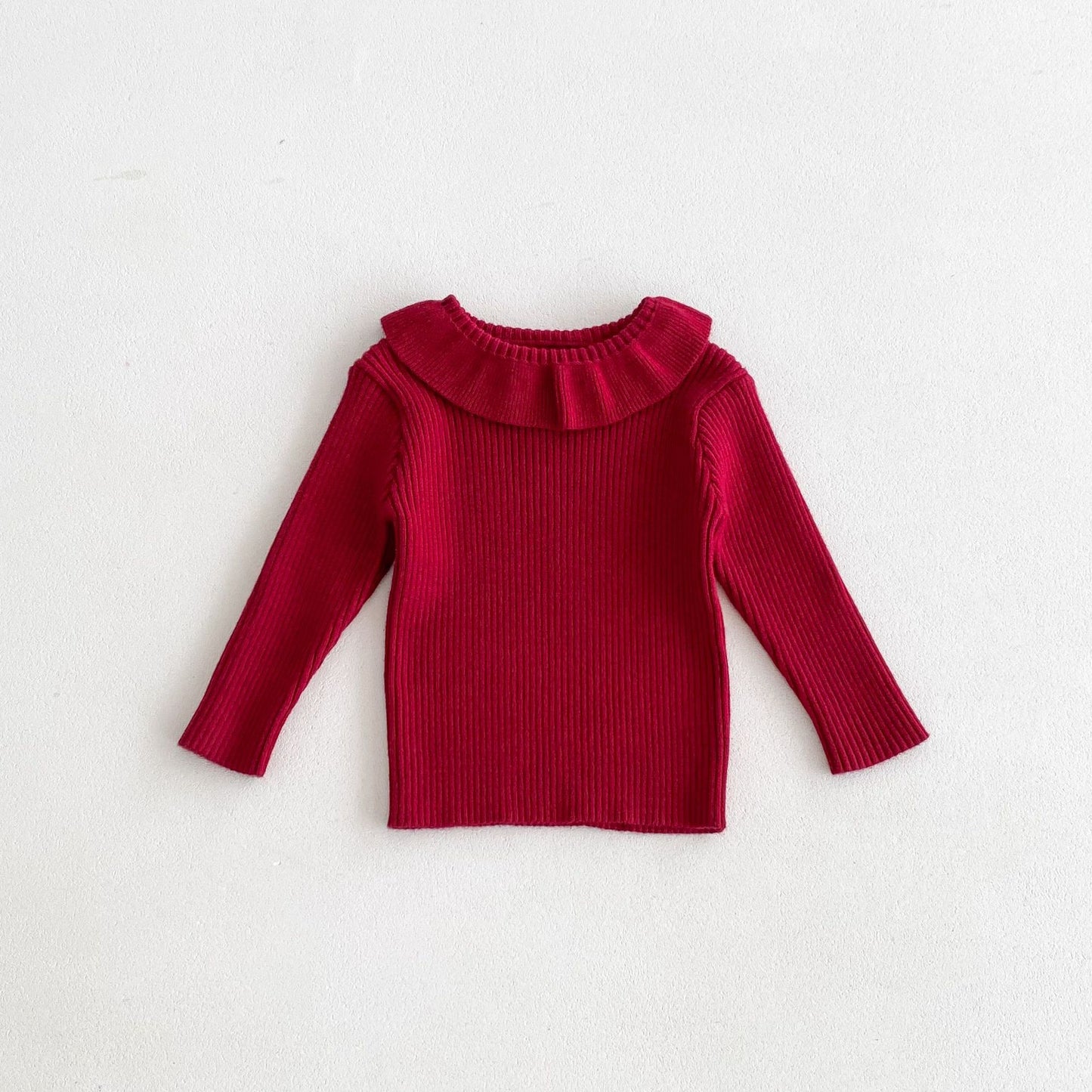 Sweater Outer Wear Lapel Top For Baby Girls Solid Color All-match Autumn And Winter Bottoming Pullover Sweater