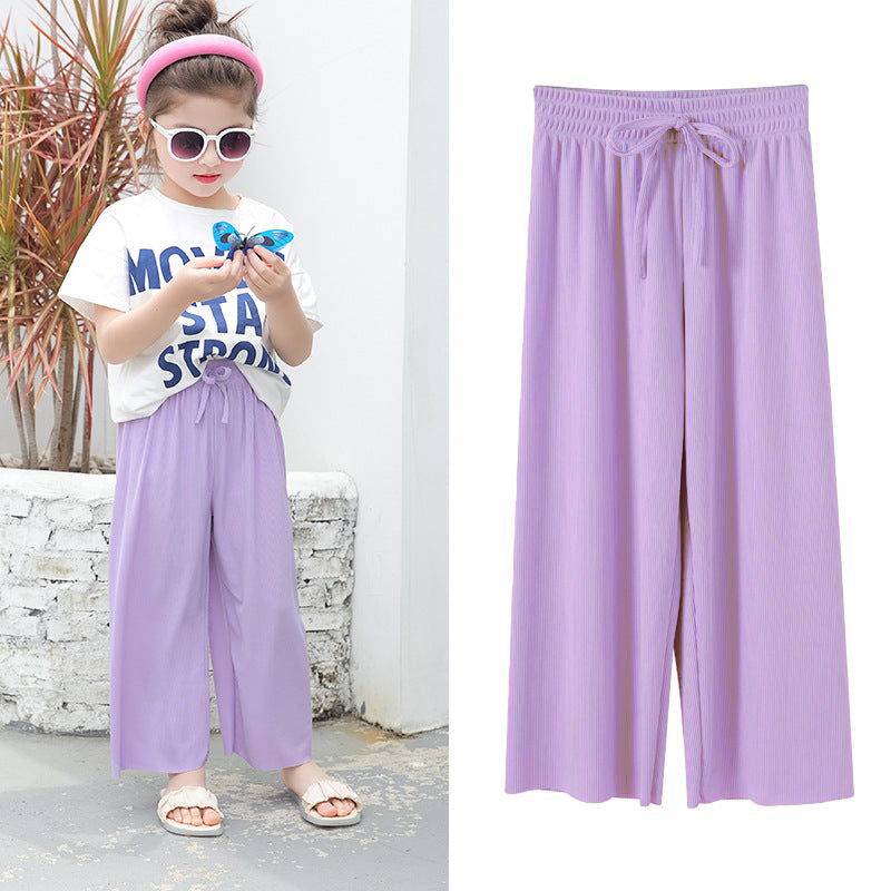 Girls' Mosquito-proof Pants  Loose Casual Ice Silk Cropped Wide-leg Pants