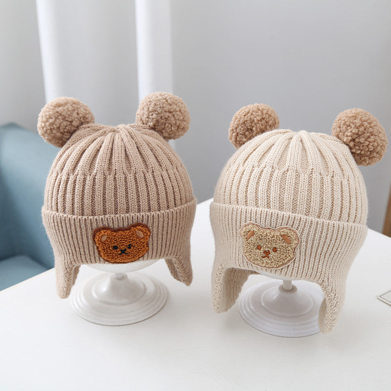 Baby Hat Warm Earflaps Cap Cute Bear Baby Knitted Woolen Cap