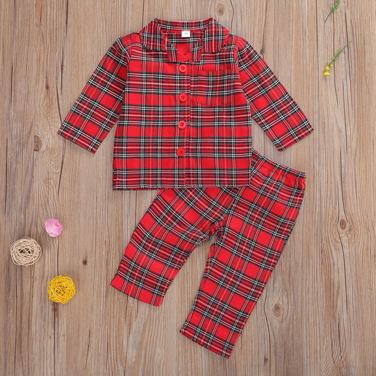 Western Style Red Plaid Boy Shirt Suit