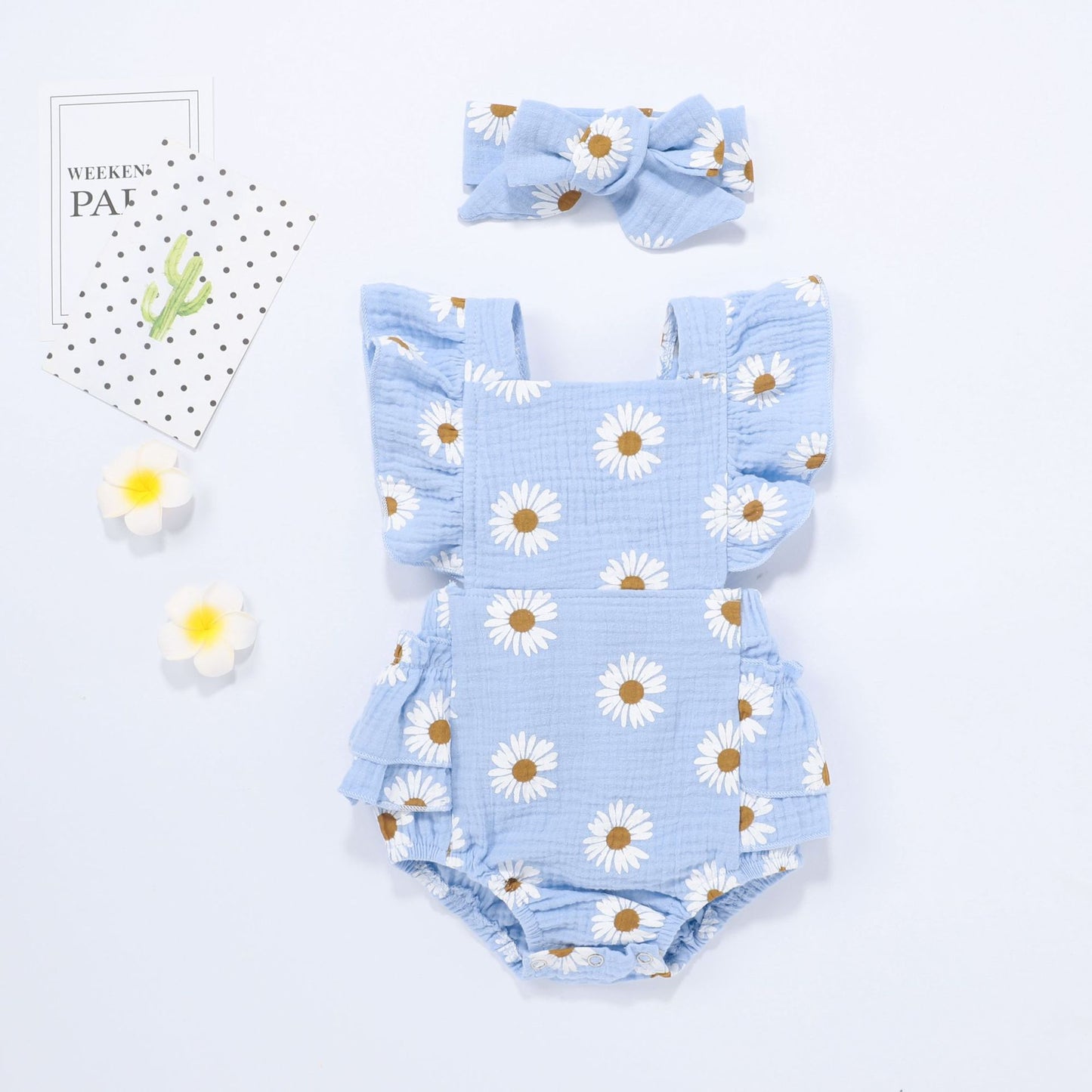 Sweet Daisy Floral Fly Sleeve Bow Bodysuit