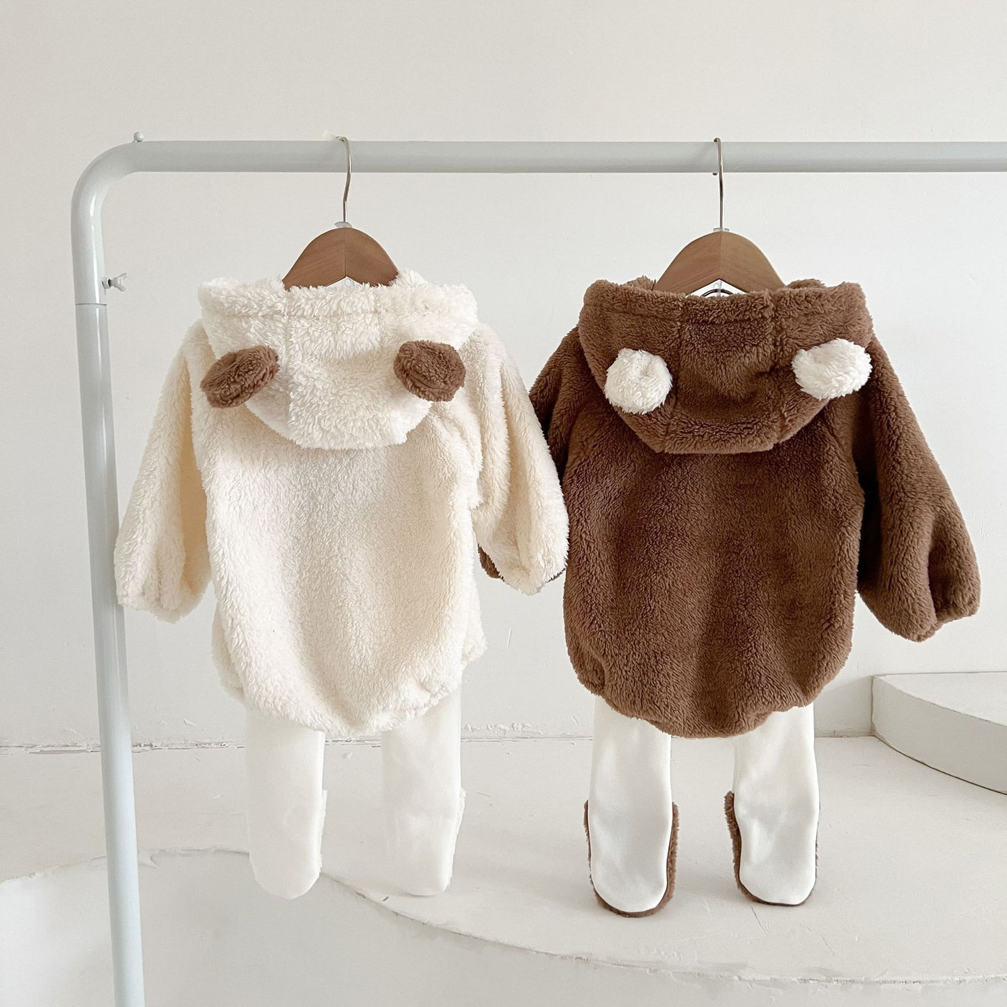 Ins Baby Hooded Bear Plush Romper For Warmth