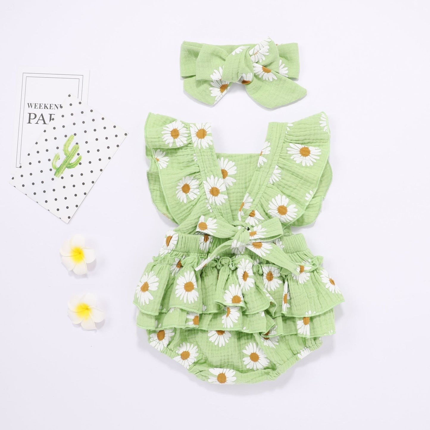 Sweet Daisy Floral Fly Sleeve Bow Bodysuit