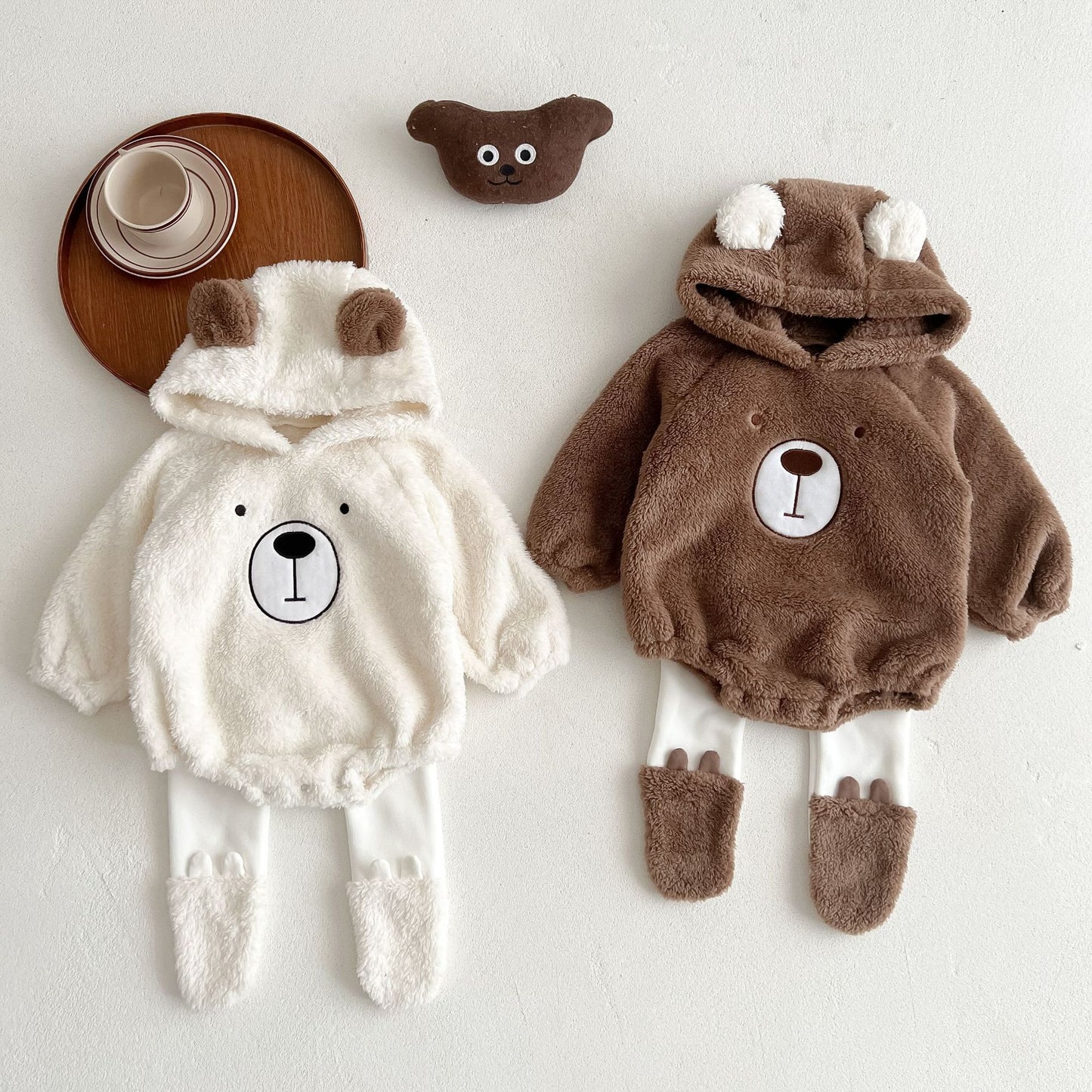 Ins Baby Hooded Bear Plush Romper For Warmth