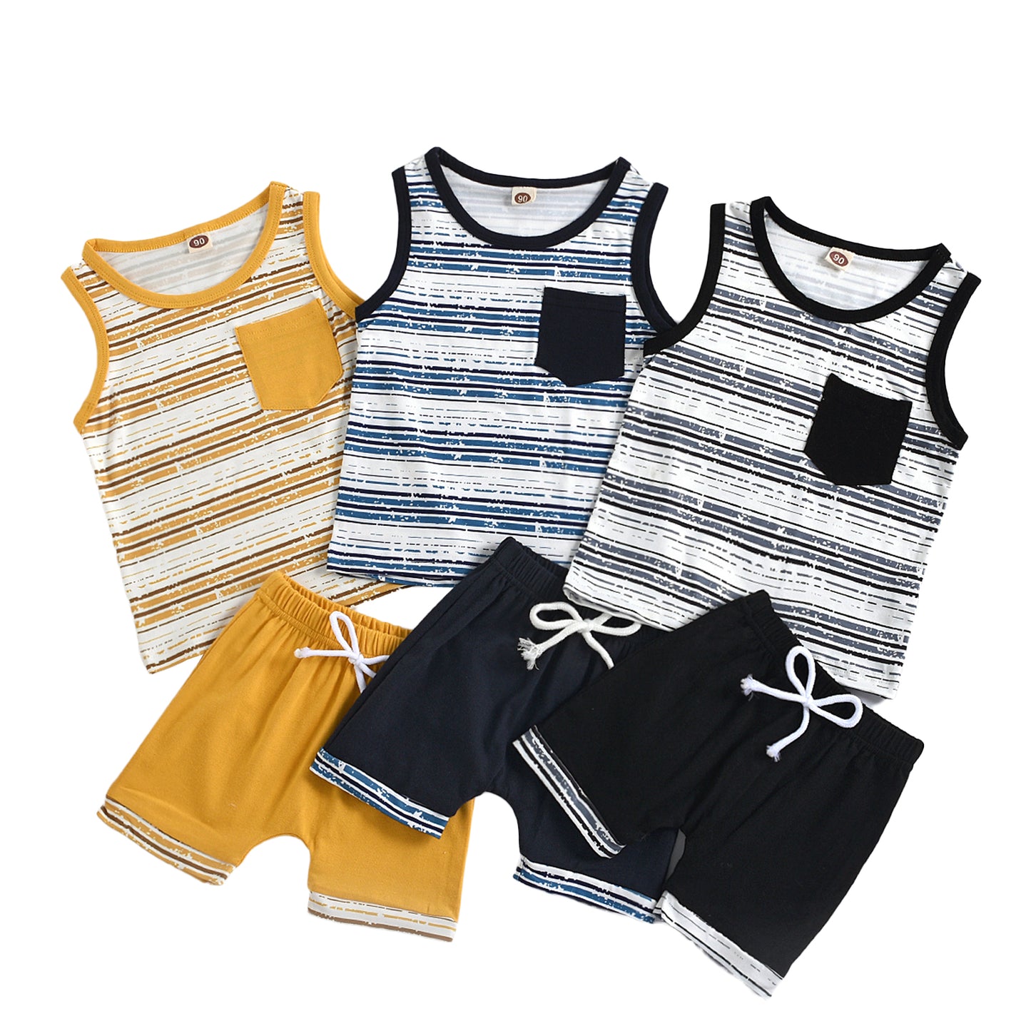 Black And Blue Striped Vest Shorts Children's Suit