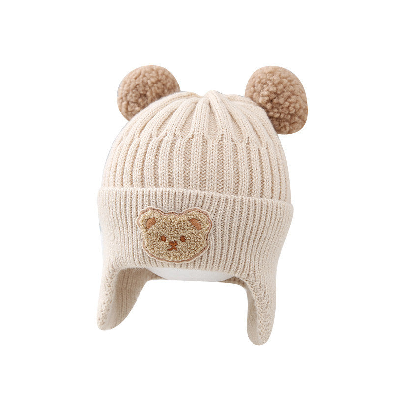 Baby Hat Warm Earflaps Cap Cute Bear Baby Knitted Woolen Cap