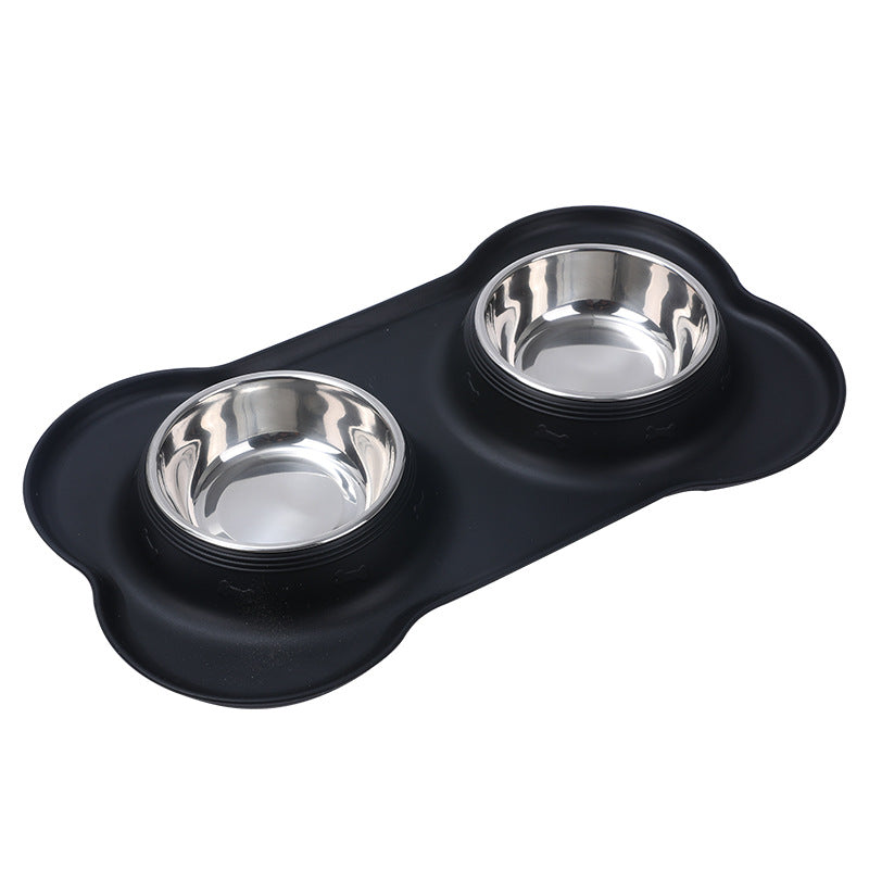 Silicone Pet Bowl Roll Border Spill Cat And Dog Pet Feeding Bowl Portable Foldable Silicone Dog Bowl Stainless Steel Double Bowl