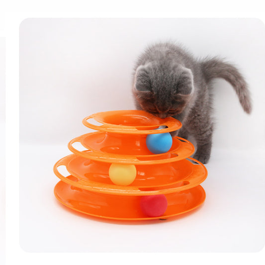 Pet Cat Toy Three and four-layer Cat Turntable With Ball Cat Interactive Educational Track Toy Cat Space Tower Playboard